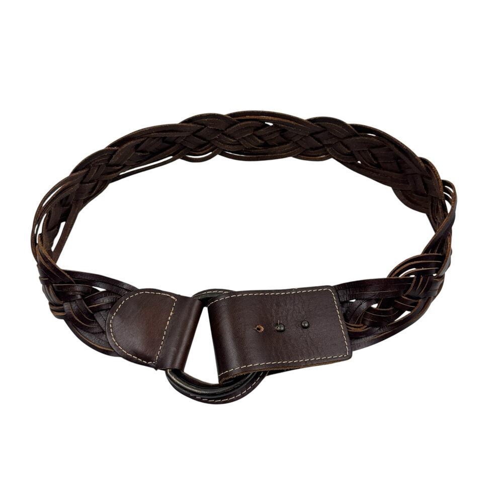 BCBGMaxAzria Brown Leather Braided Wide Belt S Y2K